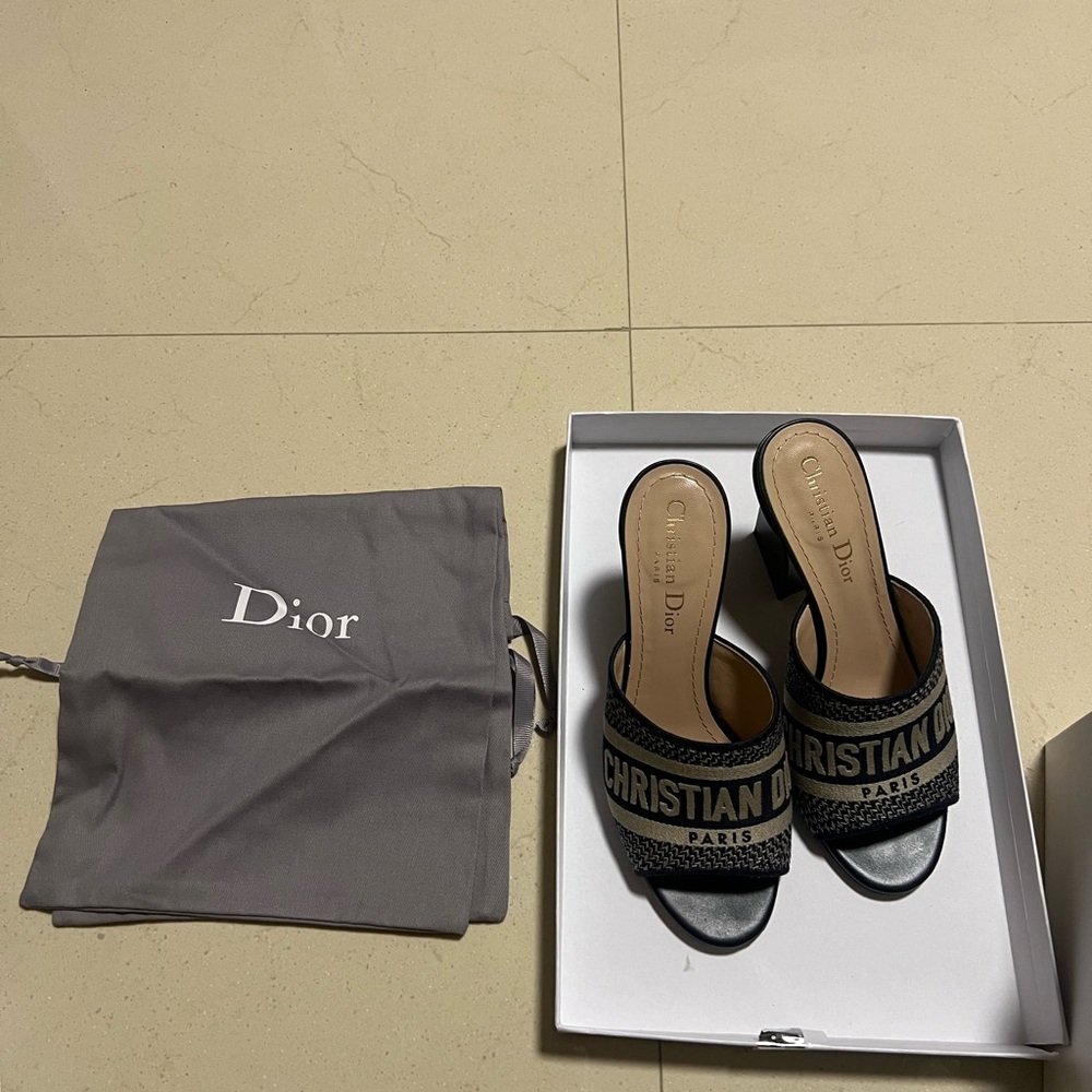 Dior Deep Blue Embroidered Slides